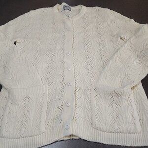 Vintage Grandma Core Sweayer Cuddle Knit USA Cream Cardigan W Pockets